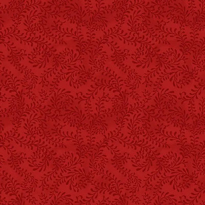 Tela de Algodón Ancha con Hojas Rojas en Espiral por Yarda