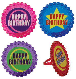 Happy Birthday Glitter Rings - Assorted Colors