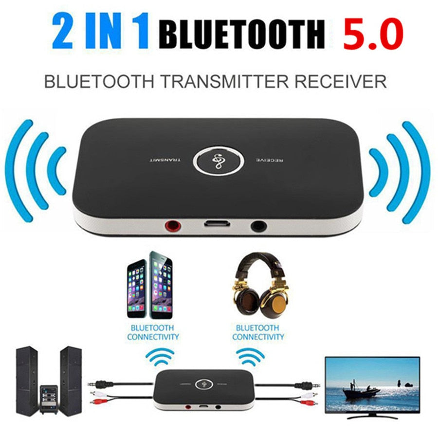 Upgraded Bluetooth 5.0 Audio Transmitter Receiver RCA 3.5mm AUX Jack USB Dongle Music Wireless Adapter For Car PC TV Headphones - Korvel