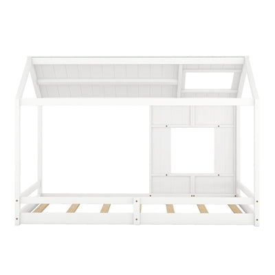 Twin Size House Bed with Roof and Window - White - Korvel