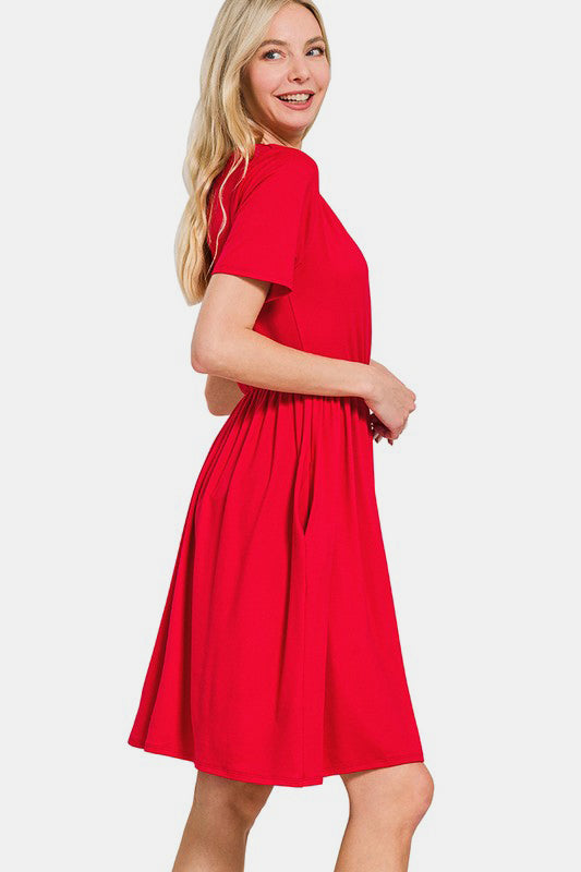 Elegant Surplice Short Sleeve Brushed Dress
