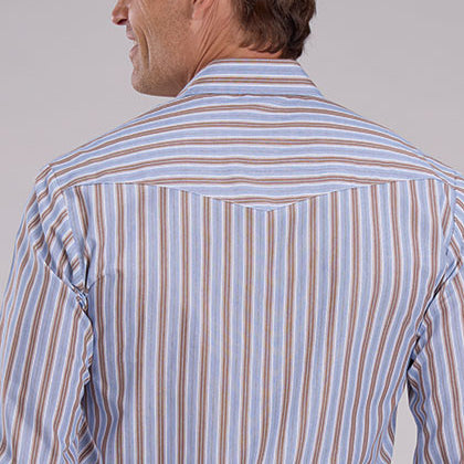 Roper Men's Classic Long Sleeve Western Shirt - Brown/Blue Stripe - Korvel