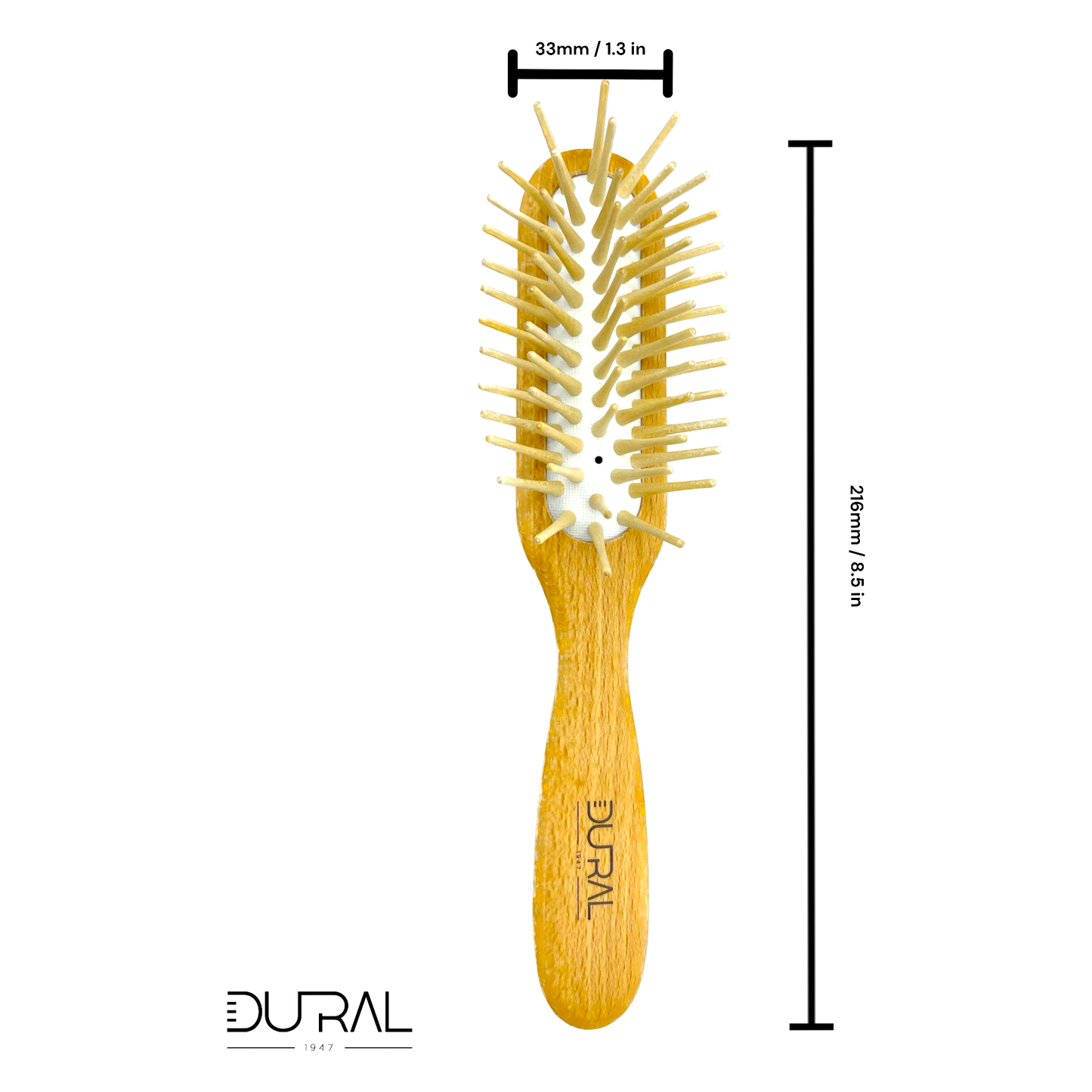Dural Beech Wood Rubber Cushion Hair Brush with Long Wooden Pins