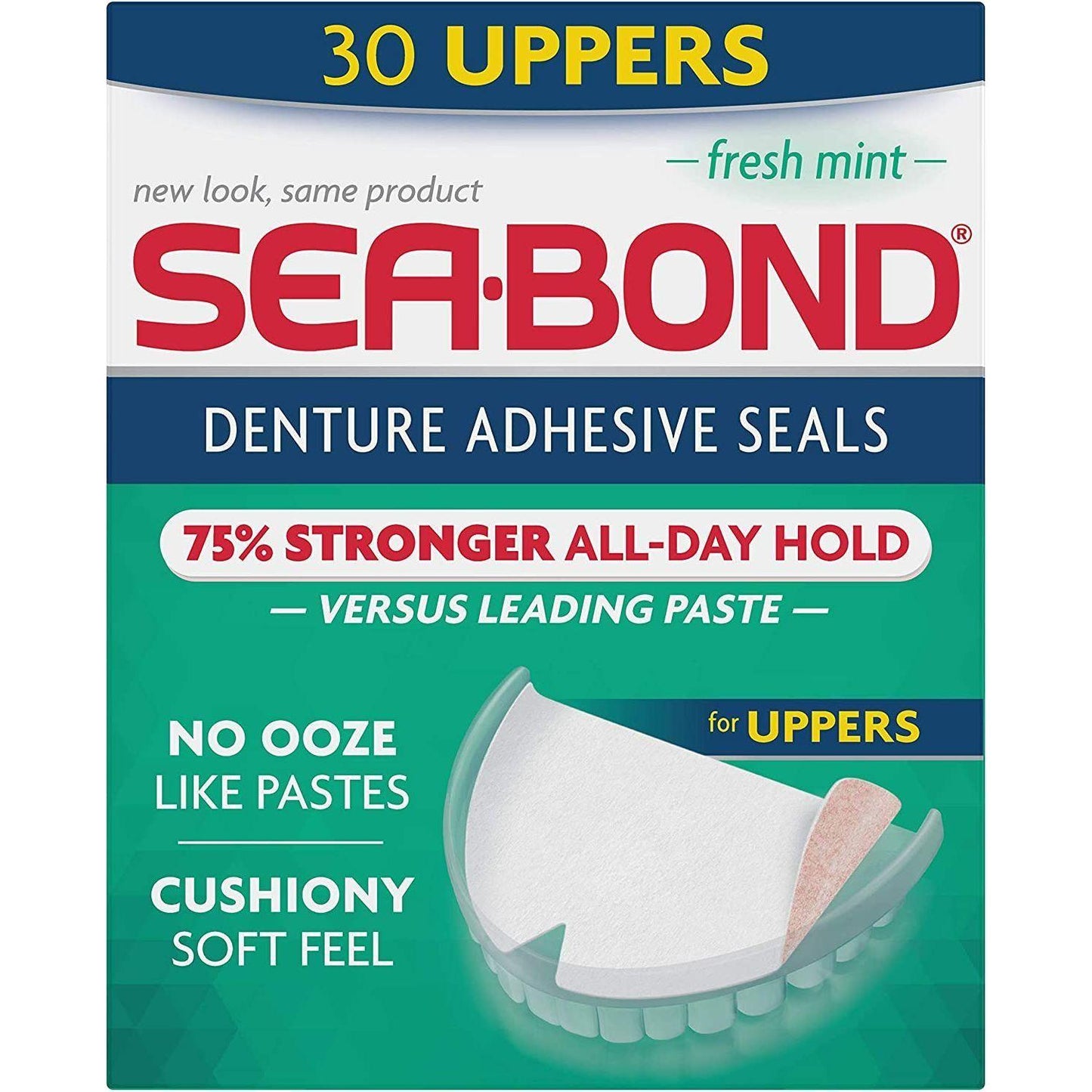 Seabond Uppers Fresh Mint Denture Adhesive Wafers - 30 Compte