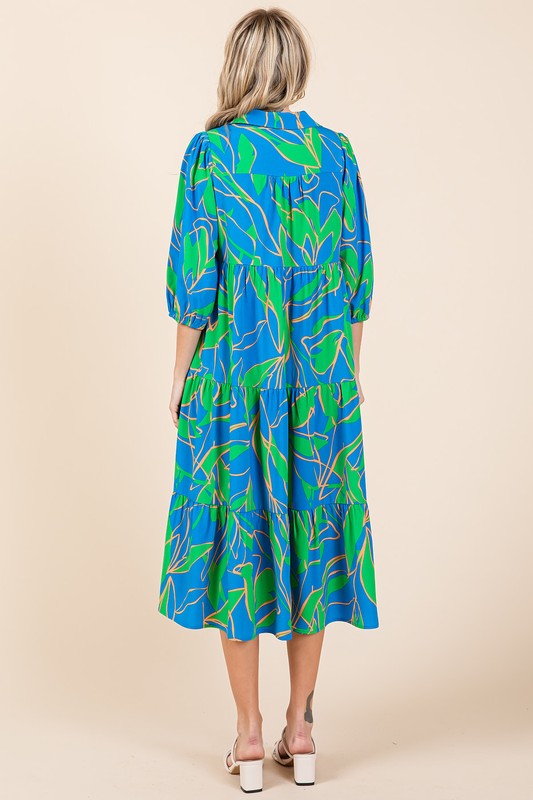 Vestido Midi de Verano con Volantes y Cuello Camisero