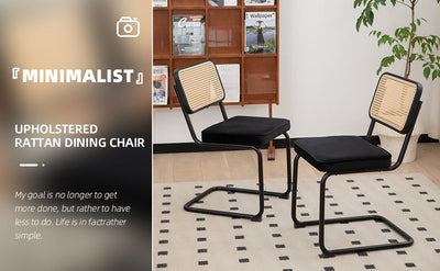 Dining Chairs Set of 2 velvet wicker side decorative chairs, black painted legs, modern medieval Bruell designed chairs, - Korvel