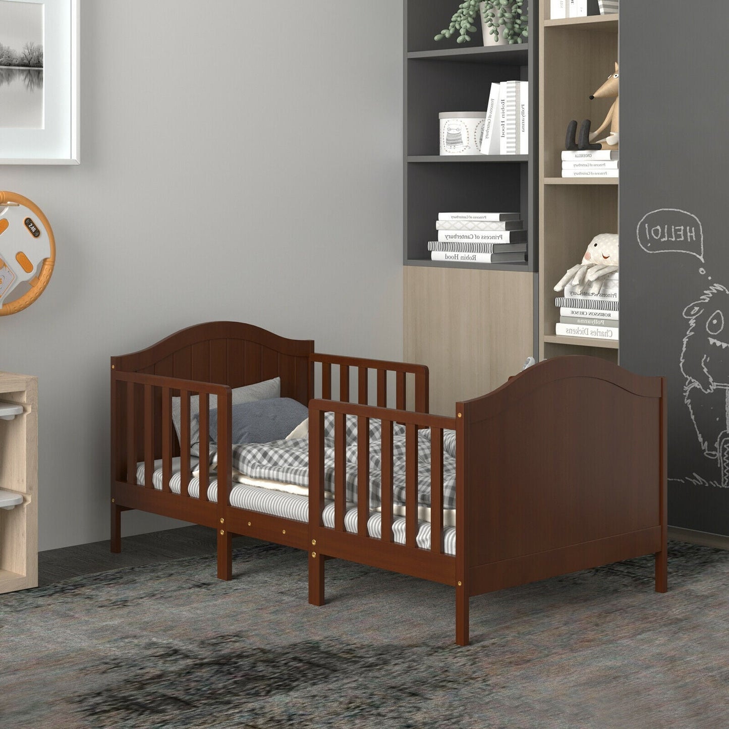 Cama Clásica Convertible de Madera 2 en 1 para Niños Pequeños - Marrón