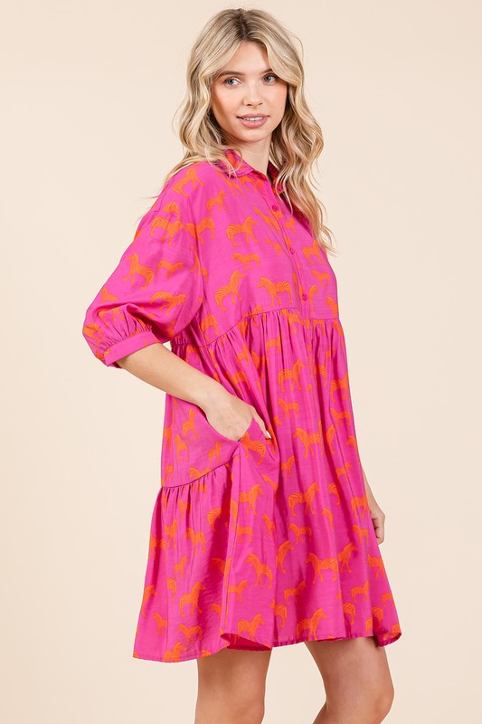 Vestido Mini de Botones con Estampado de Cebra para Mujeres