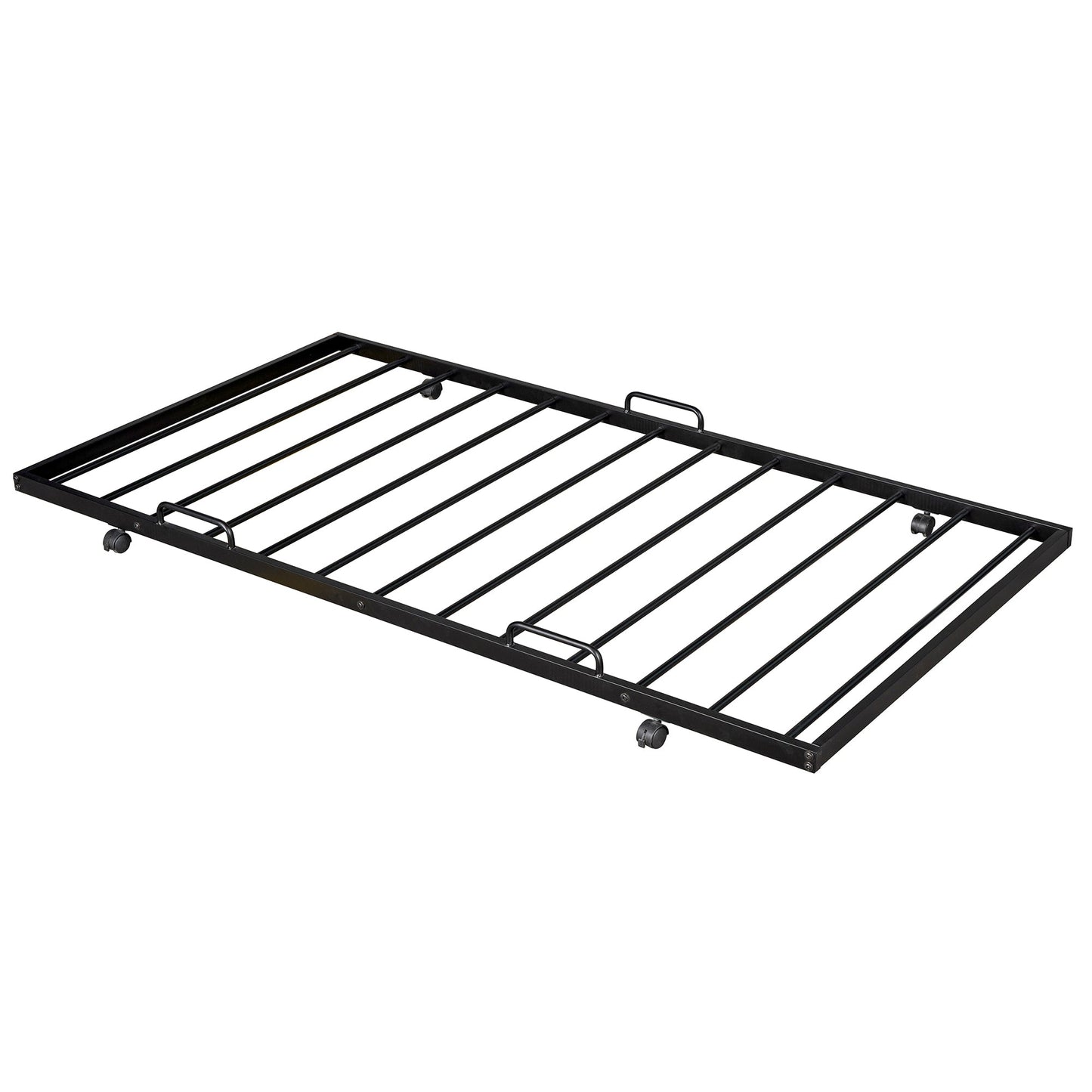 Twin Size Metal House Shape Platform Bed with Trundle - Black