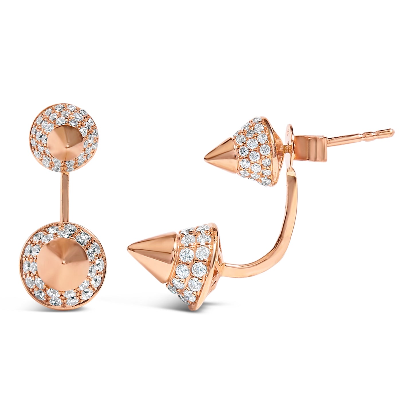 Boucles d'oreilles en diamant à double cône en or rose 14K