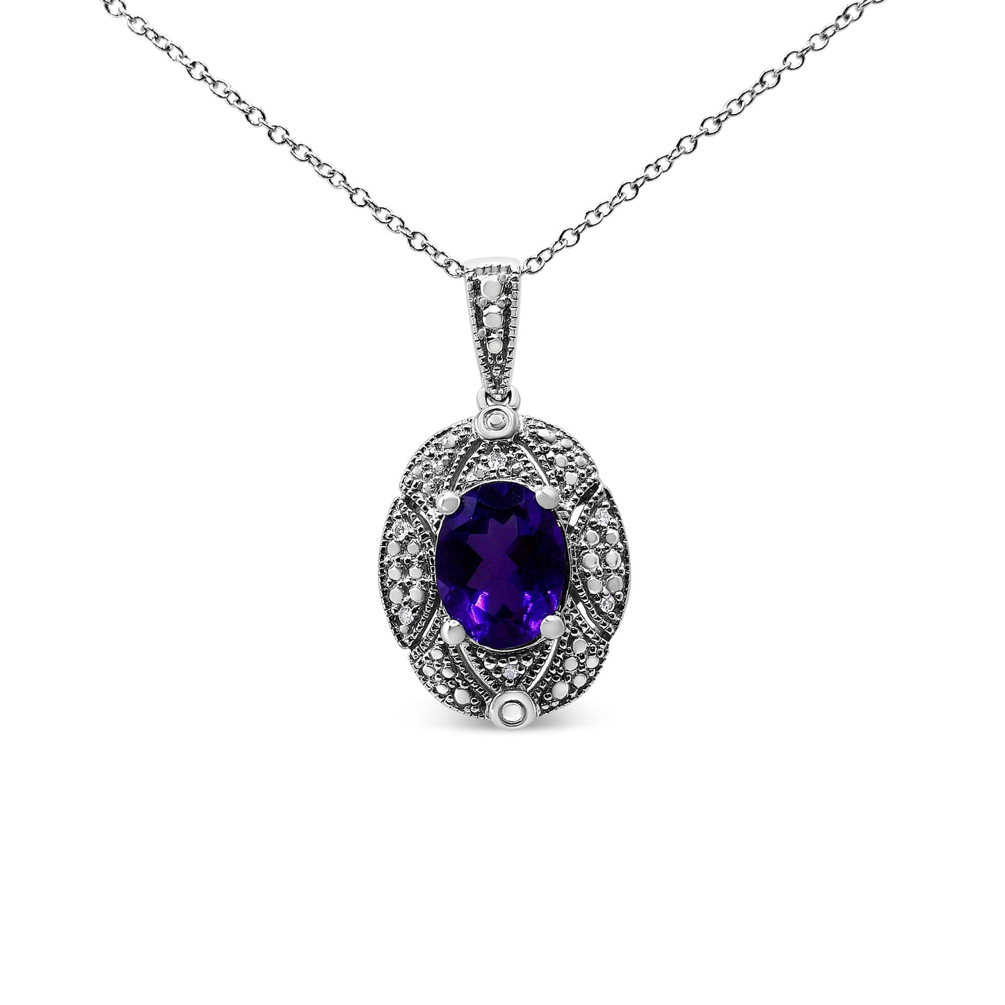 .925 Sterling Silver Amethyst & Diamond Accent Pendant Necklace