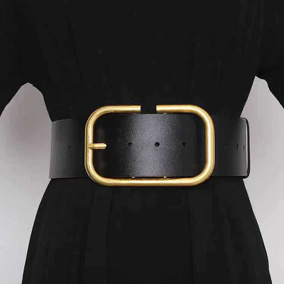 Ladies' Cowhide Wide Waistband Decorative Belt