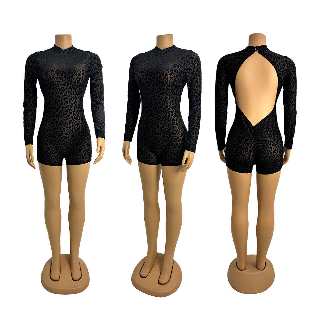 Sexy Jumpsuit Sexy Transparent Leopard Backless Design - Korvel