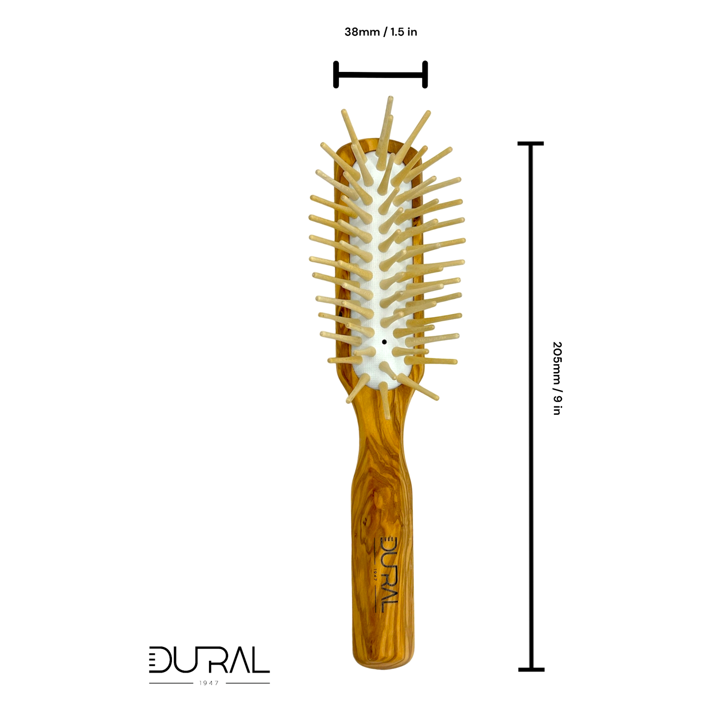 Cepillo de Pelo Paddle de Madera de Olivo Dural con Pinas Largas