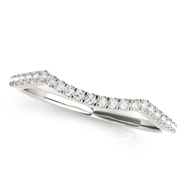 14k White Gold Diamond Pave Set Curved Wedding Band