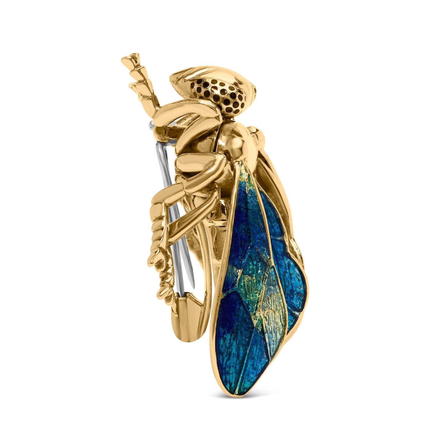 Alfiler de abeja de oro amarillo de 18 quilates con diamantes y esmalte