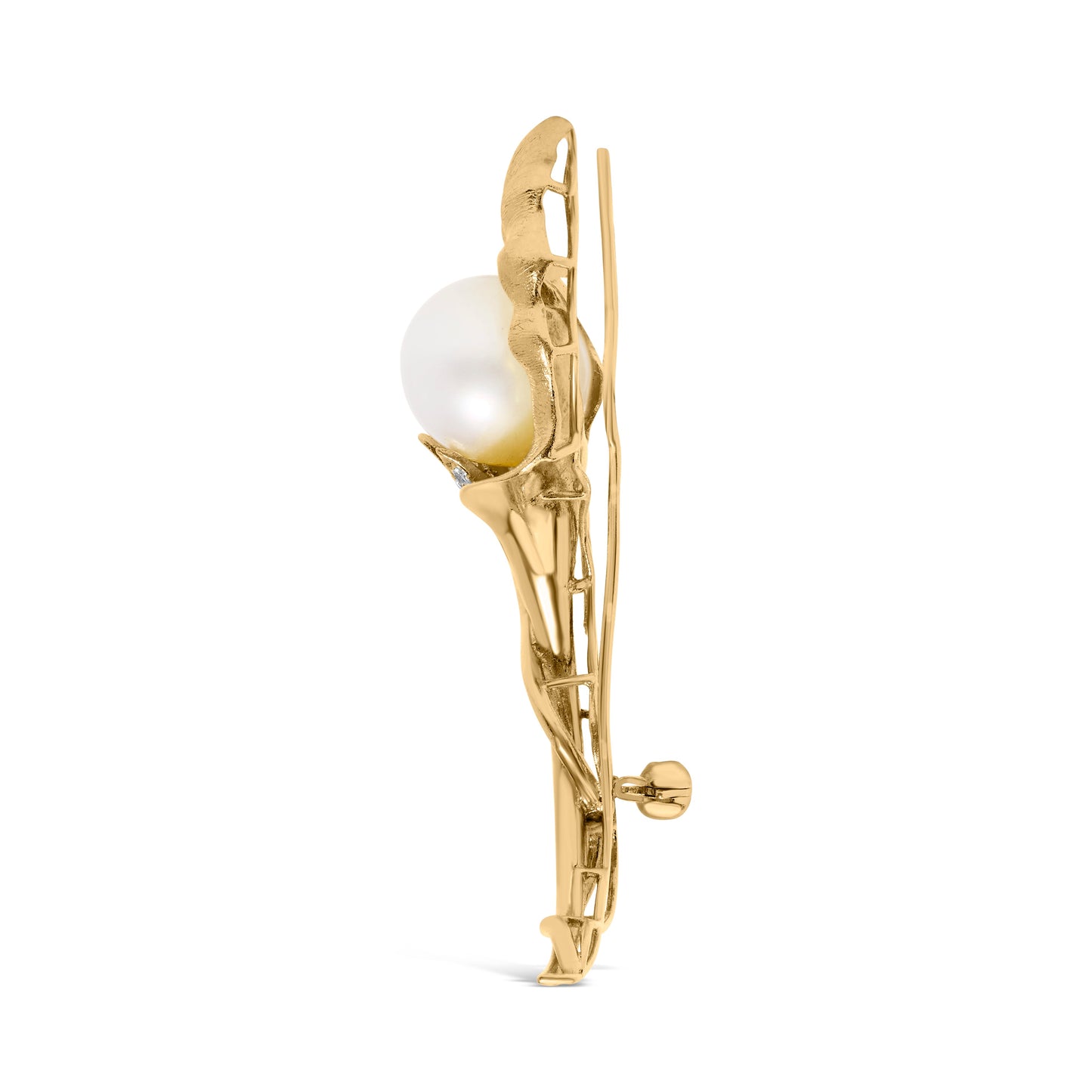 Broche de Flor de Diamante y Perla del Mar del Sur en Oro Amarillo de 18K