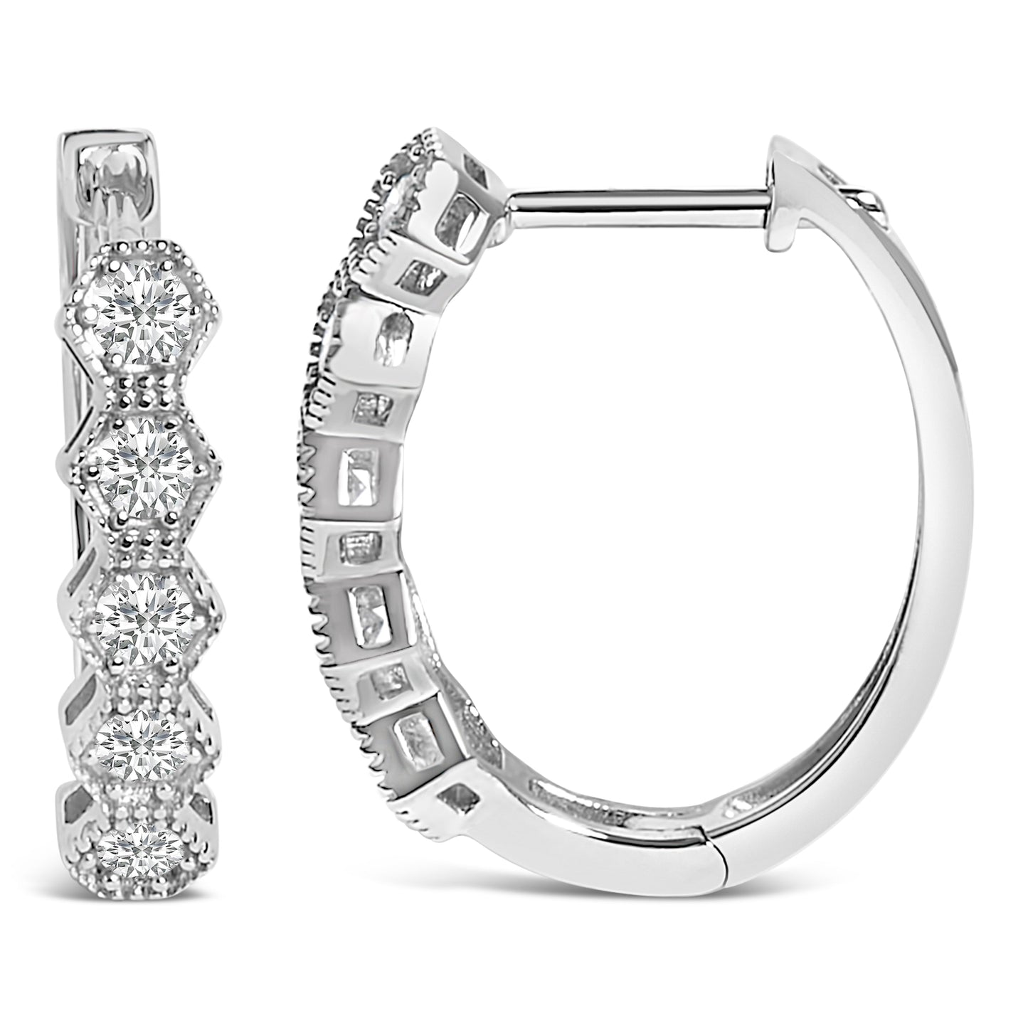Pendientes de aro zig-zag de diamantes de 1/2 quilate en oro de 14 quilates