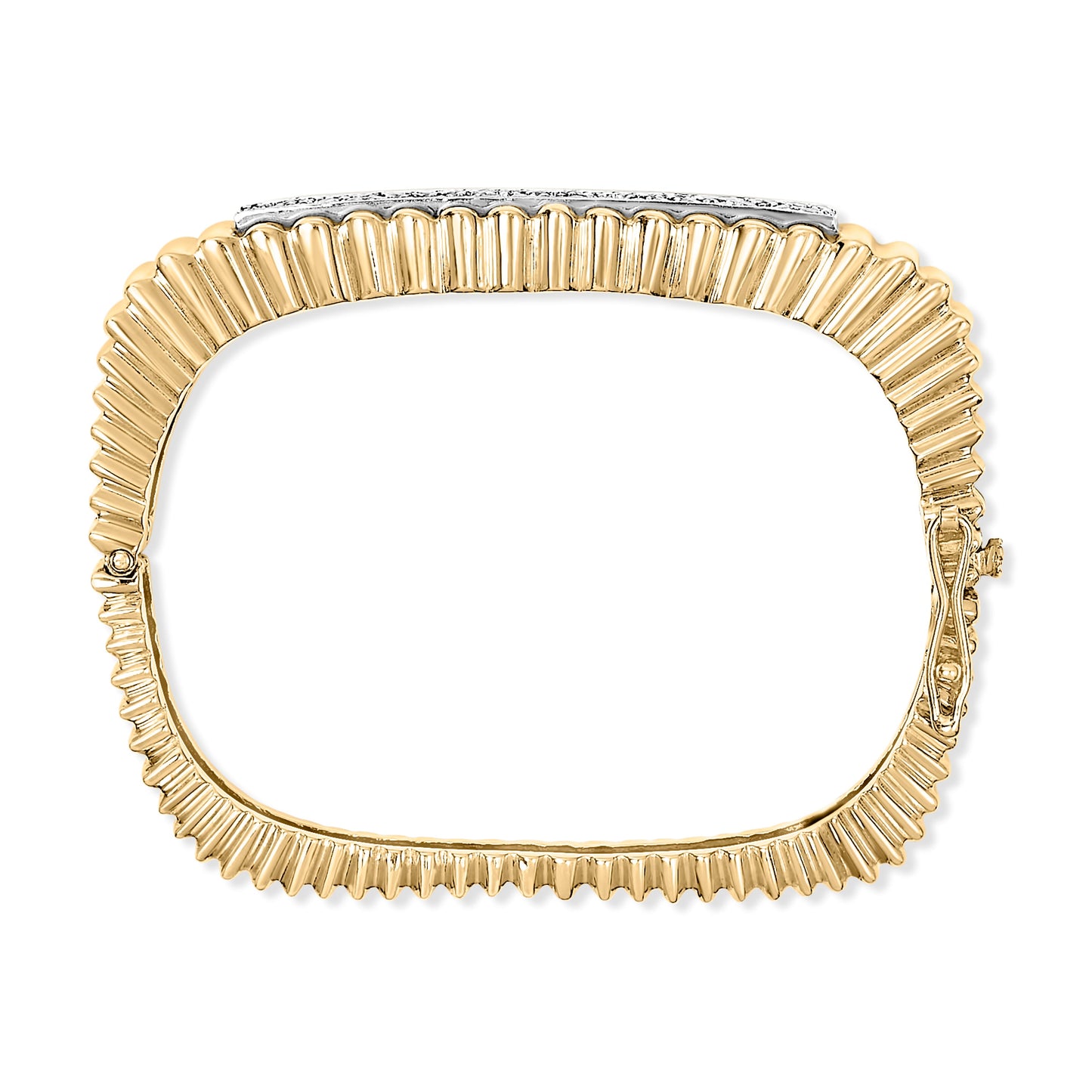 14K Yellow Gold Diamond Ribbed Bangle Bracelet - 1 1/4 Cttw
