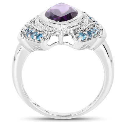 3.06 Carat Genuine Amethyst & London Blue Topaz Ring