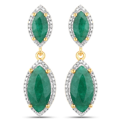 4.21 Carat Dyed Emerald and White Diamond Sterling Silver Earrings