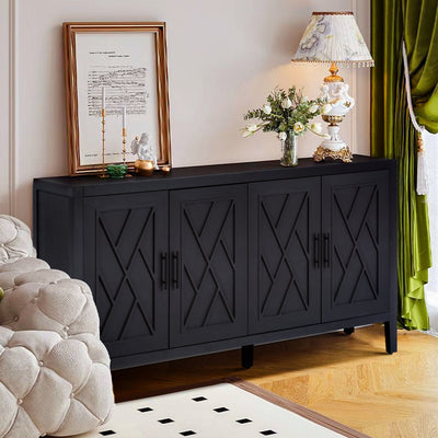 4 Door Wooden Twill Sideboard - Vintage Black & Dark Walnut