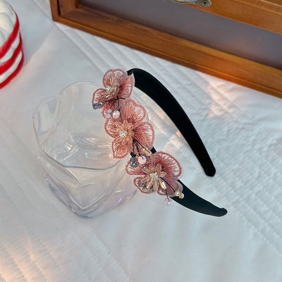 Handmade Embroidered Crystal Flower Hair Hoops for Women