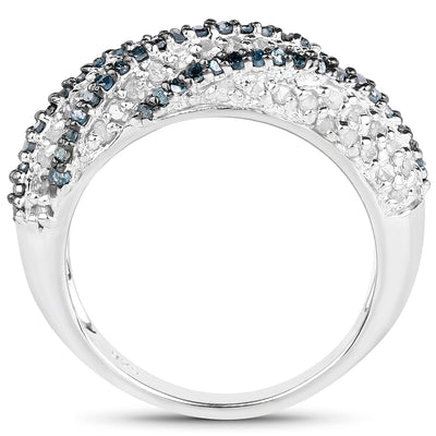 1.25 Carat Blue & White Diamond Sterling Silver Engagement Ring