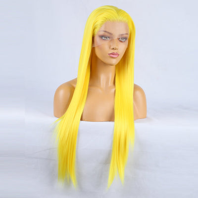 Hand Groove 13*2.5 Chemical Fiber Front Lace Yellow Long Bangs Wig Headgear Natural Hairline - Korvel