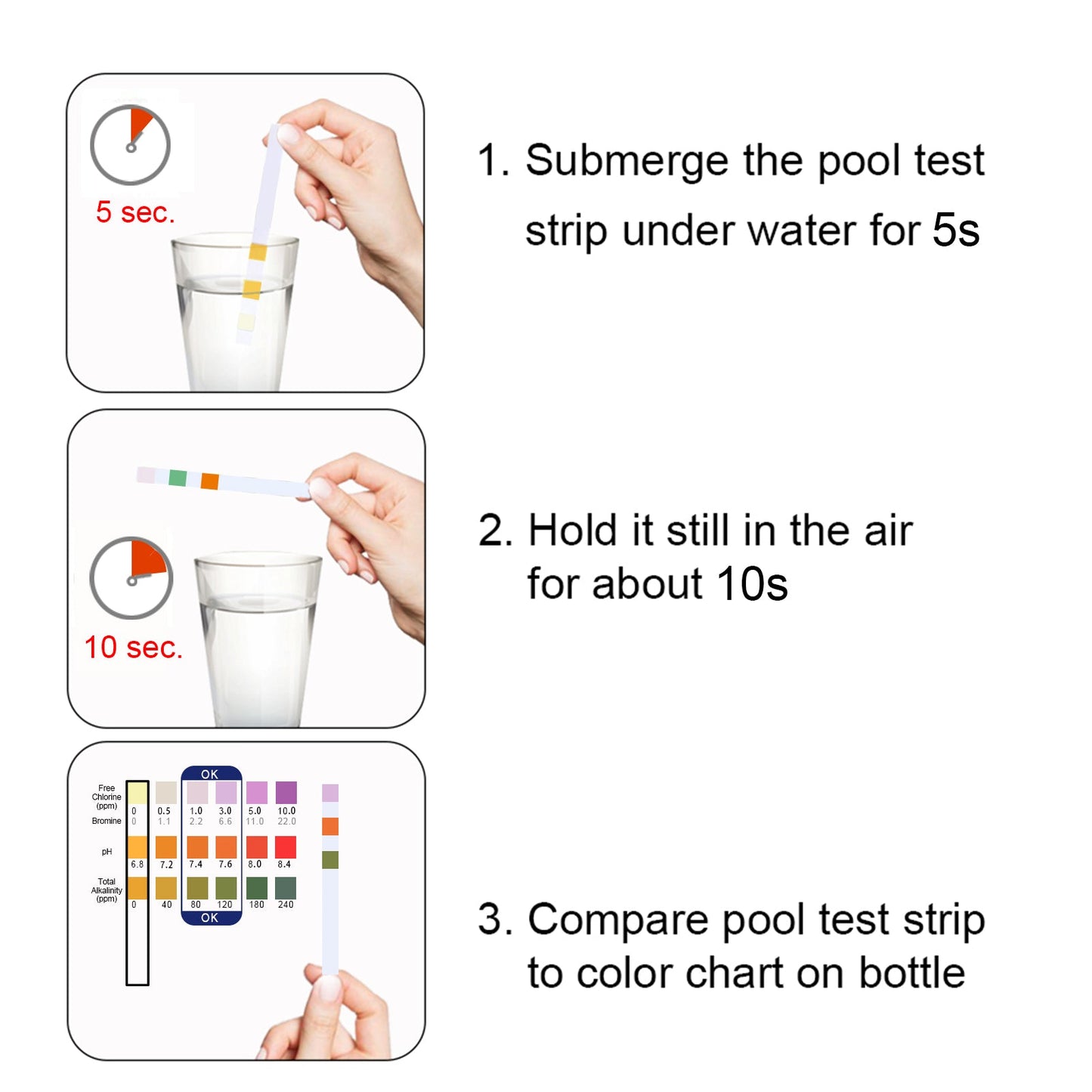 Test Strips, Swimming Pool Speed Residual Chloric Acid Base Number Total Alkalinity Total Hardness Water Quality Test Paper - Korvel