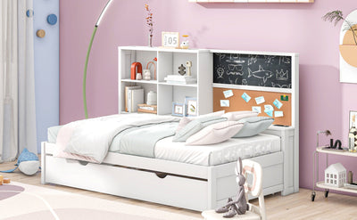 Elegant Twin Size Daybed with Storage and Trundle - White