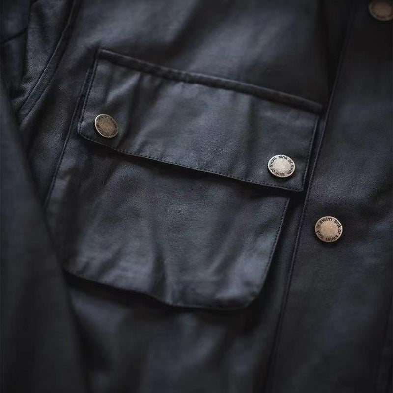 Oil Wax Trench Coat - Retro Biker's Waterproof Jacket for Men