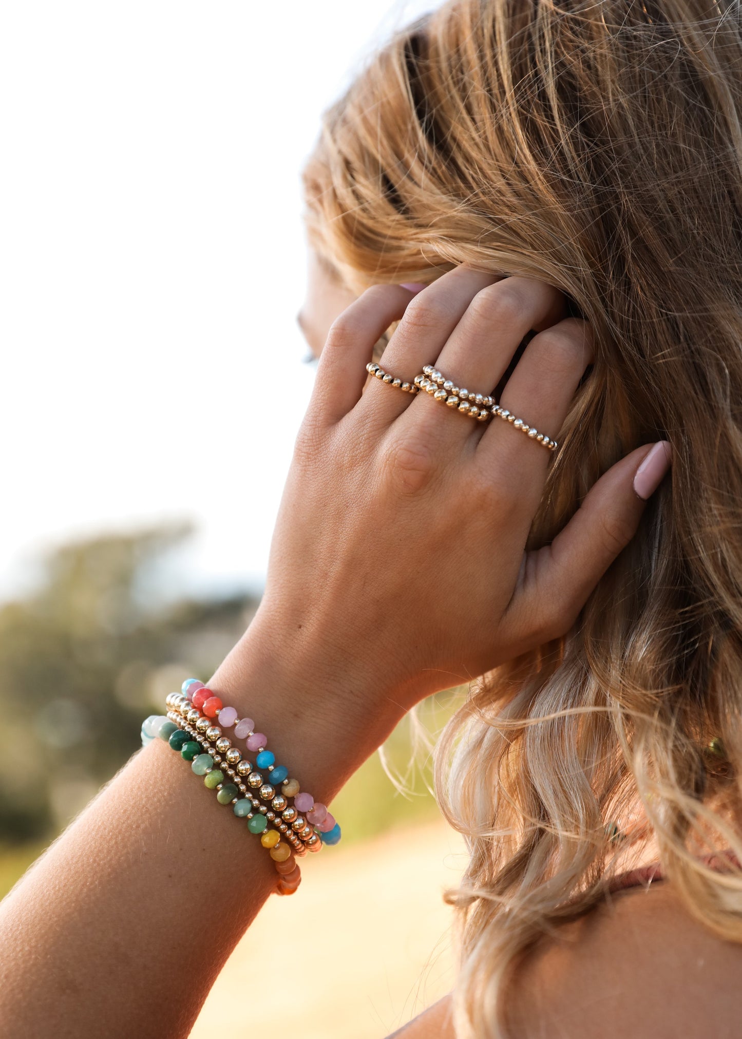 Natural Gemstone Bracelet with 14k Gold Filled Toggle