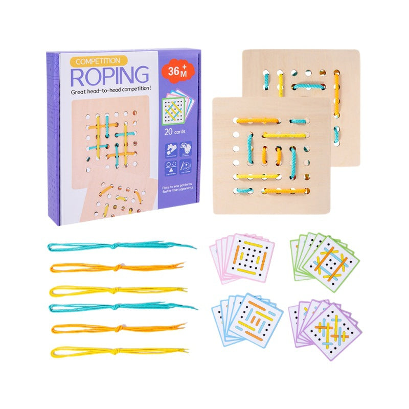 Montessori Early Education Children's Double Battle Pattern Rope Wearing Game Exercise Baby's Hand Eye Coordination Toy - Korvel