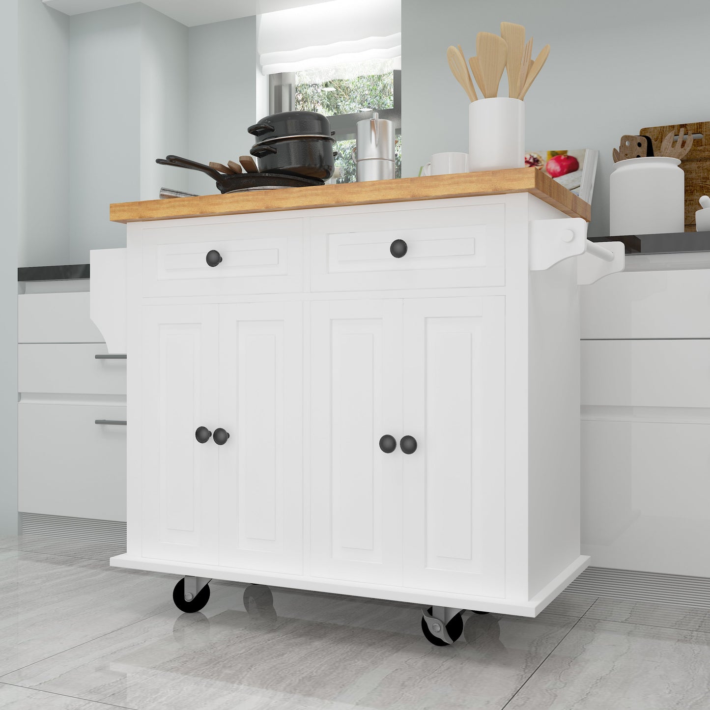 Elegant Kitchen Island Cart with Storage and Locking Wheels