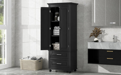 Tall Storage Cabinet with Two Drawers for Bathroom/Office, Black - Korvel