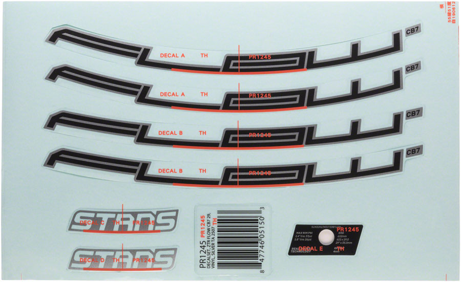 Autocollant de jante Stan's Flow CB7 - Ensemble argent de 29"