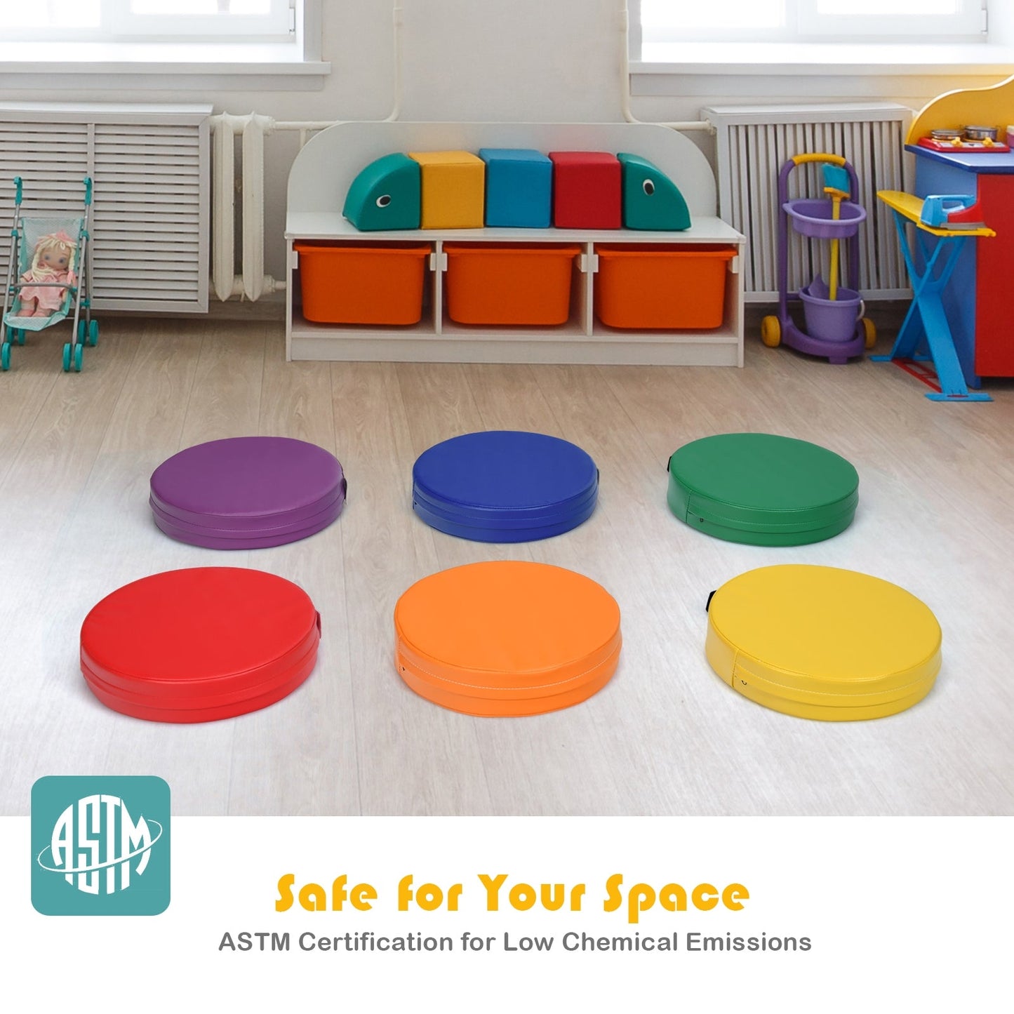6-Piece Multicolor Toddler Floor Cushions - 15 Inch