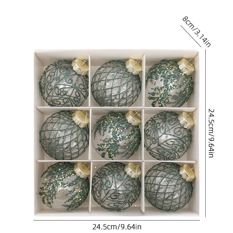 Elegant 8cm Christmas Ball Ornament Set - 9 Pieces