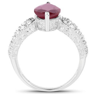 Bague en argent sterling de 3,56 carats avec rubis véritable et topaze blanche