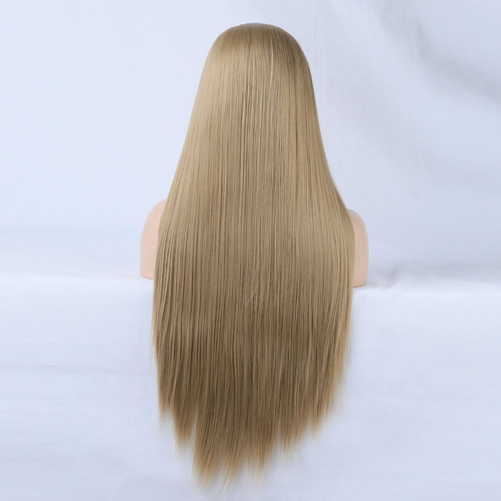 Linen Lace Front Wig Ombre Synthetic Hair Wig Middle Part Highlight Wig Long Straight Hair - Korvel