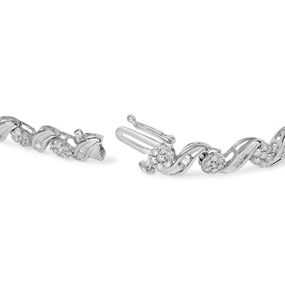 10K White Gold Diamond Floral Design Bracelet - 2.00 Cttw