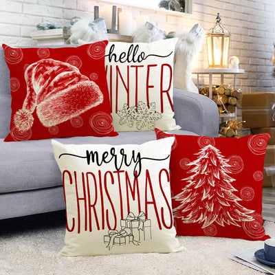 Christmas hat pillowcase linen Christmas tree letter print pillowcase holiday - Korvel