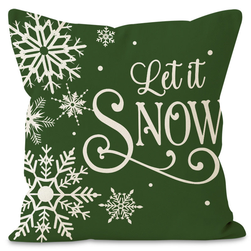 Green Christmas Pillow Cover Linen Printed Pillow Cover Holiday Living Room Bedroom Decoration Cushion Cover - Korvel