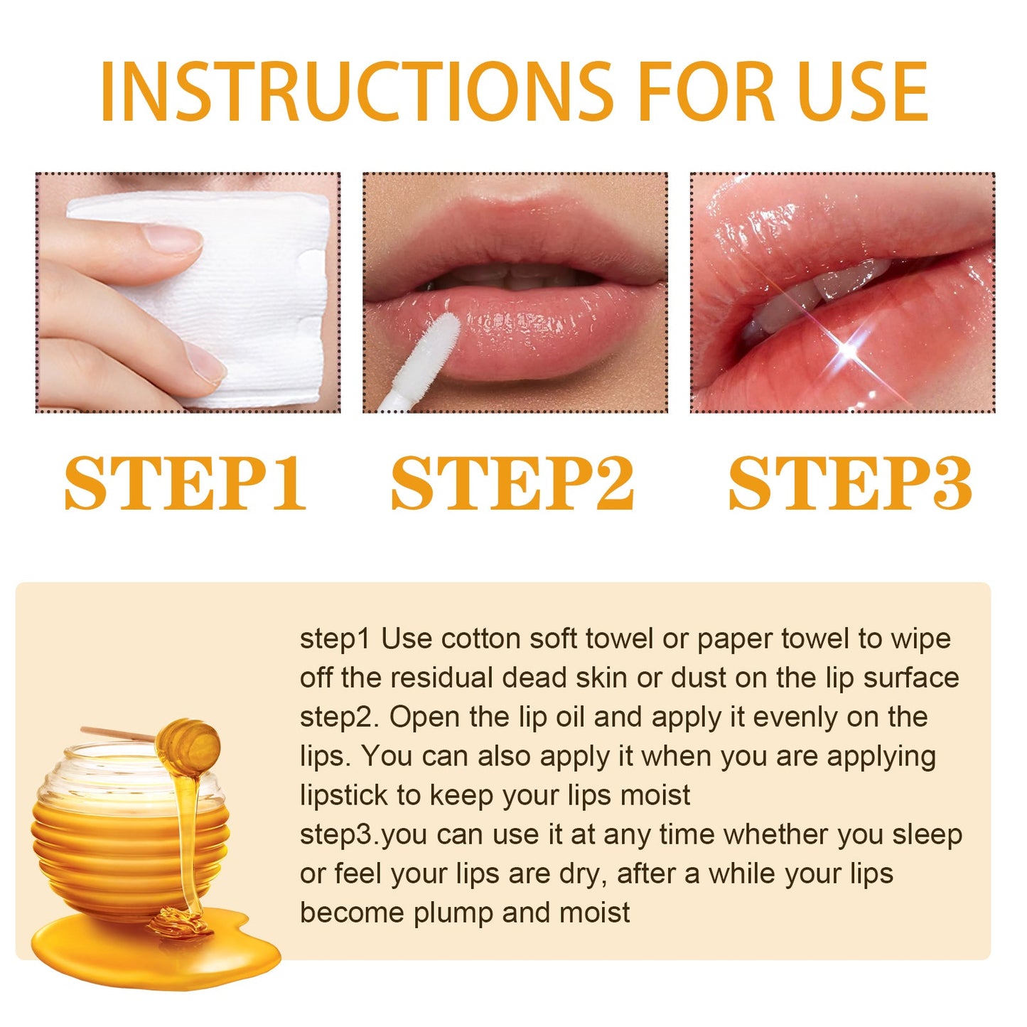 Honey Lip Oil, Reduces Lip Lines Prevents Dryness And Flaking Moisturizing Lip Oil - Korvel
