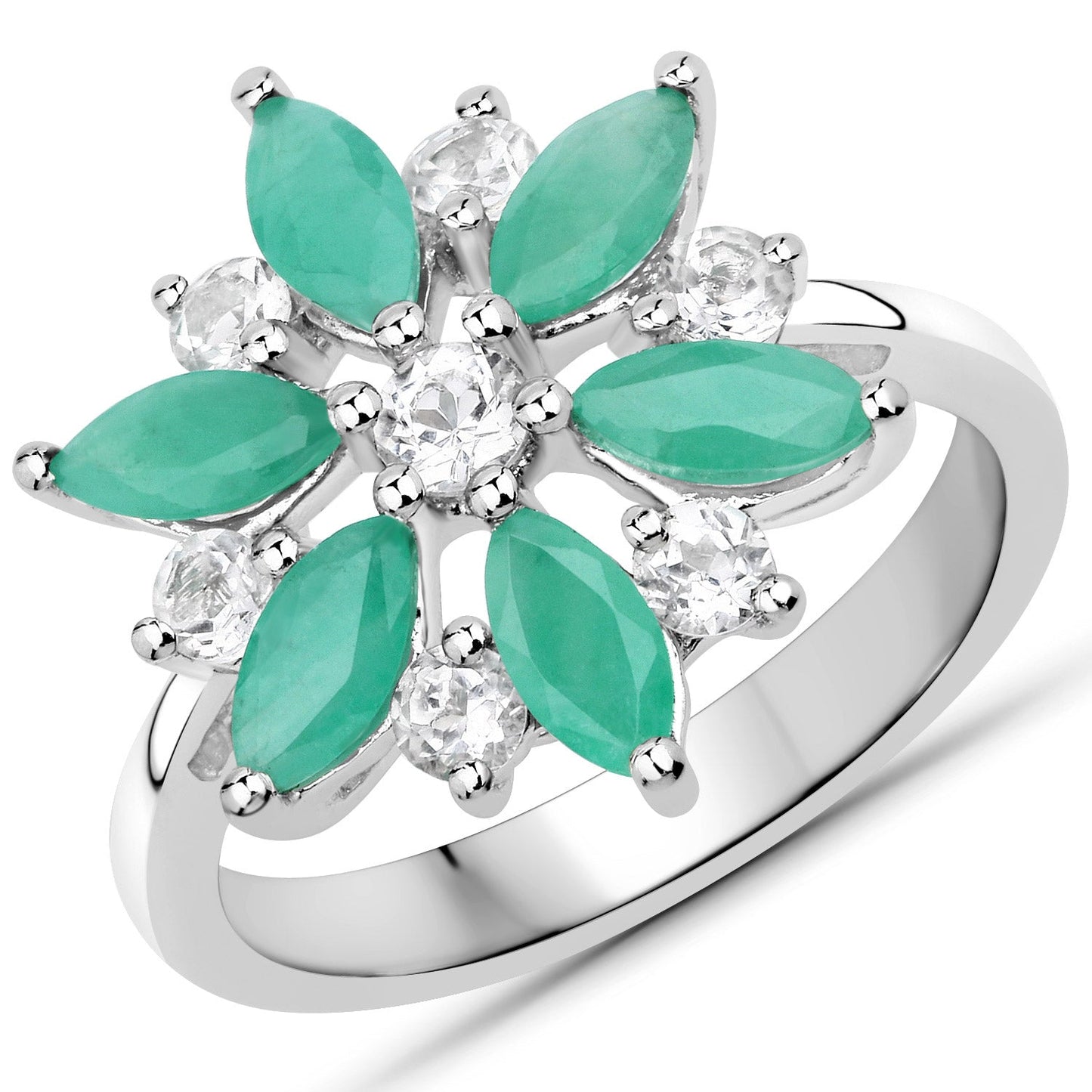 1.85 Carat Emerald and White Topaz Sterling Silver Ring