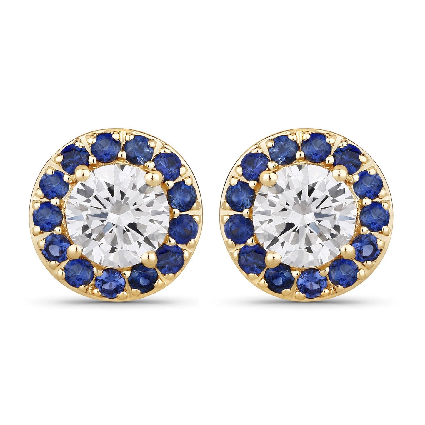 Pendientes de Zafiro Azul de 1.52 Quilates y Diamante Creado en Laboratorio en Oro de 14K