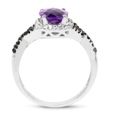 1.64 Carat Genuine Amethyst & Diamond .925 Sterling Silver Ring