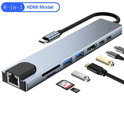 Eight in one docking station Type-C to network card HDMI multifunctional laptop converter - Korvel