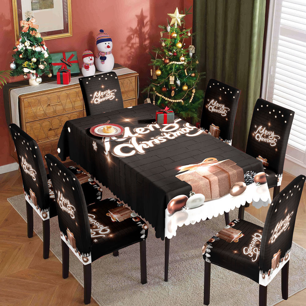 Christmas Waterproof Printed Tablecloth & Chair Cover Set